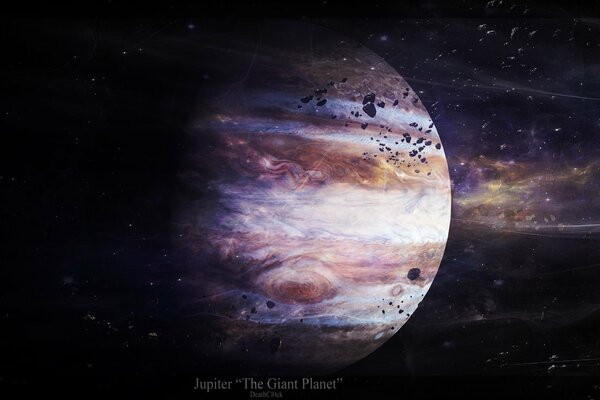 Planet Riese Jupiter mit Asteroiden