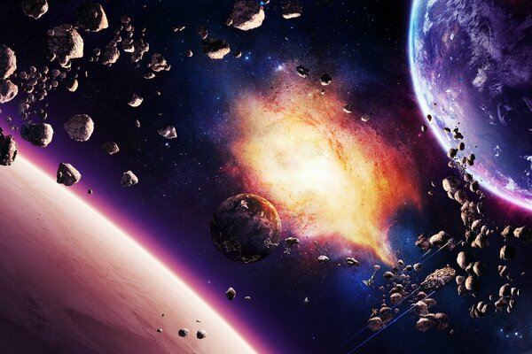 Asteroiden um Planeten und Sterne