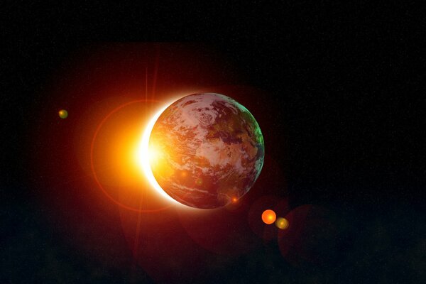 Un planeta en el espacio y un resplandor dorado de él