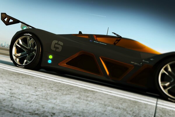 Supercar sull asfalto contro il cielo