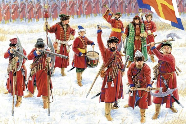 Schütze der russischen Truppen mit Waffen