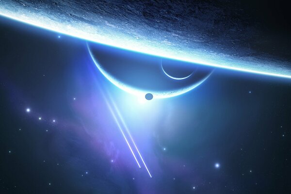 Dans l espace, les planètes brillent magnifiquement avec les comètes