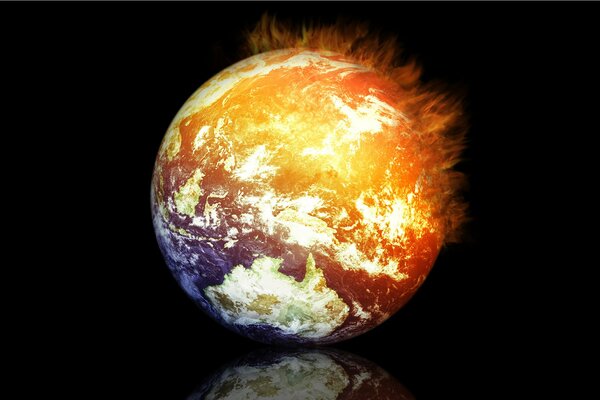 Feu de notre planète sur fond noir