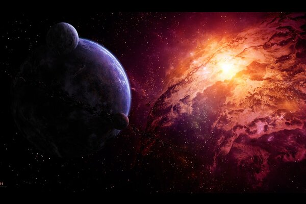 Planet im Hintergrund von Nebel und Sternen