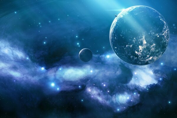 Sistema de estrellas sobre fondo azul-púrpura