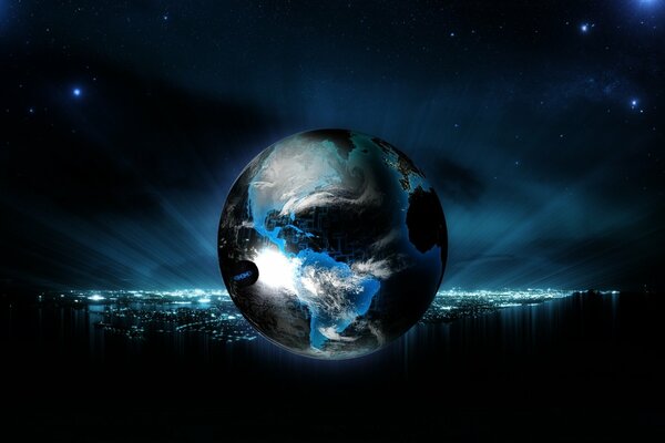 Planet Erde im Mondlicht