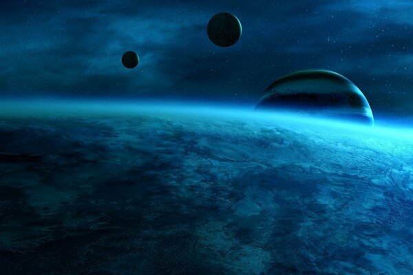 Planètes dans l espace bleu
