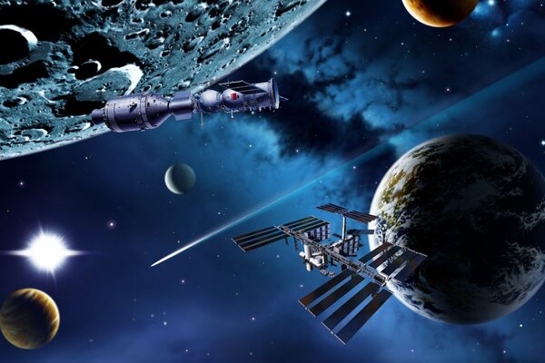Planetas del sistema solar en el espacio
