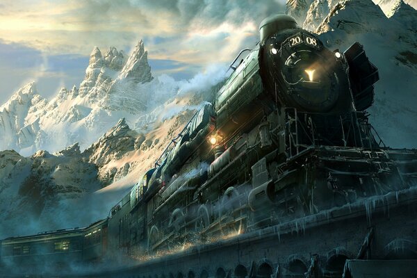 Treno in montagna paesaggio invernale