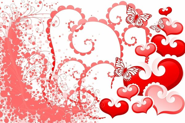 Motif de papillons et de coeurs rouges