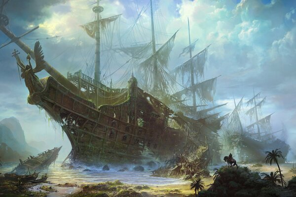 Barco gigante en la isla