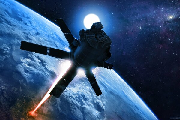 The satellite emits a laser beam on the lock