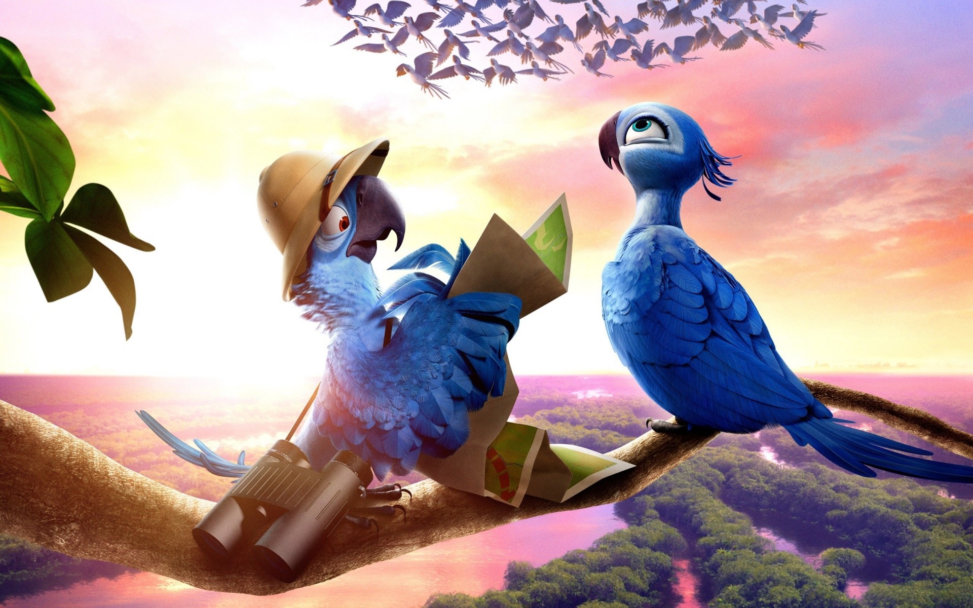 animowany rio 2 kreskówka panorama lornetka papuga grafika ptaki