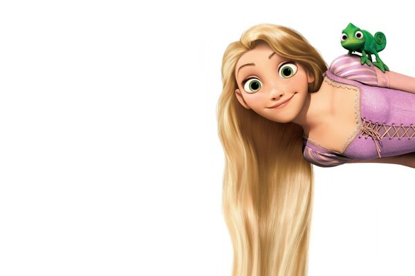 Rapunzel mit Frosch auf weißem Hintergrund