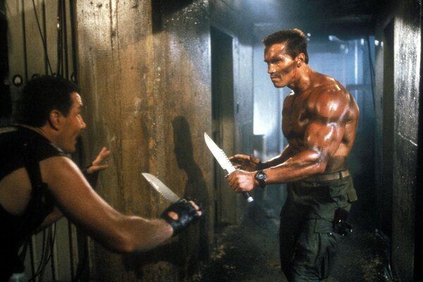 Arnold Schwarzenegger. Ripresa del film Commando