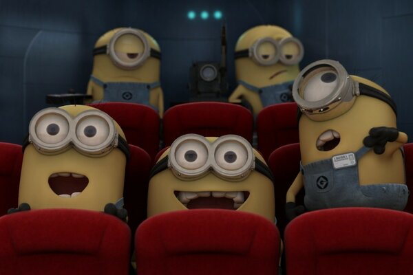 Minions en el cine en sillas de colores brillantes