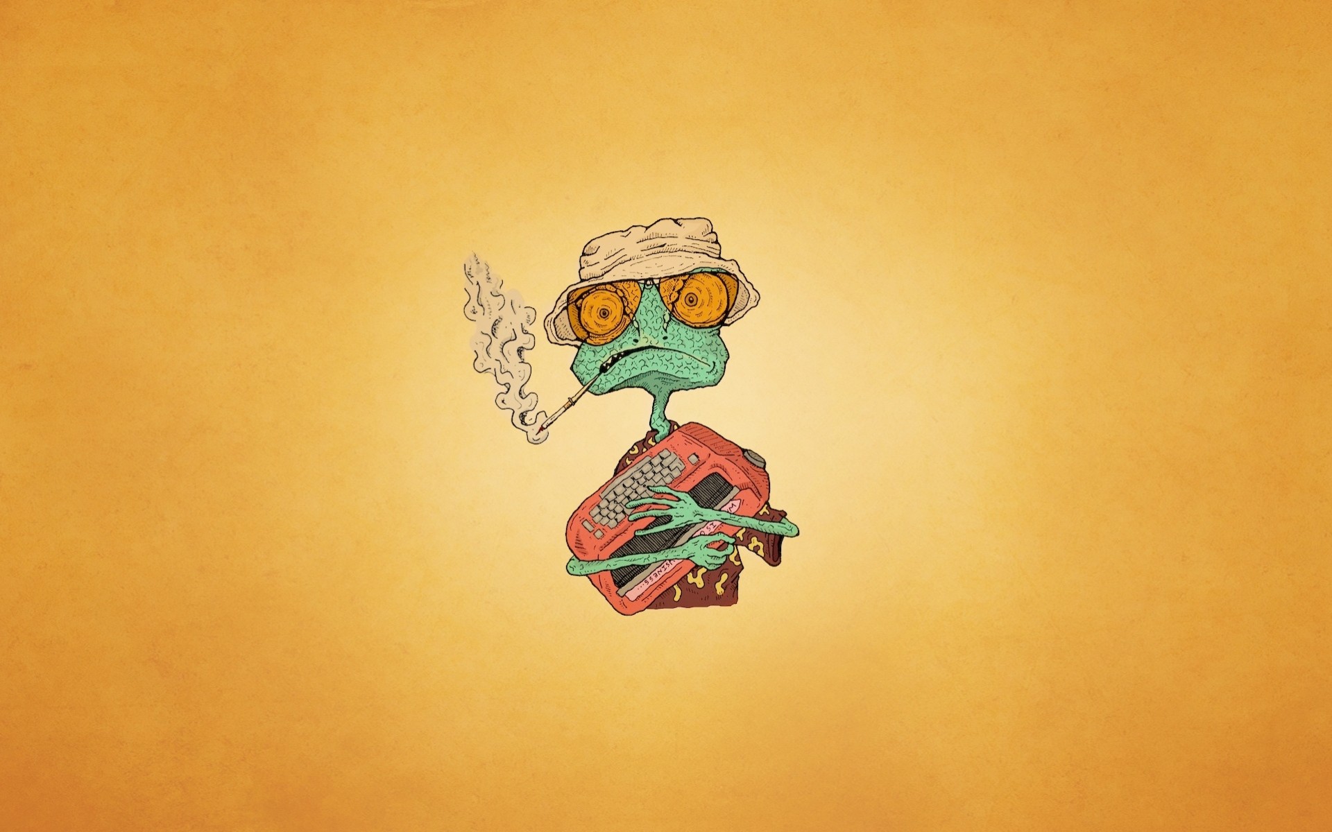 fear and loathing in las vegas sunglasses smoke chameleon rango johnny depp orange background typewriter hat