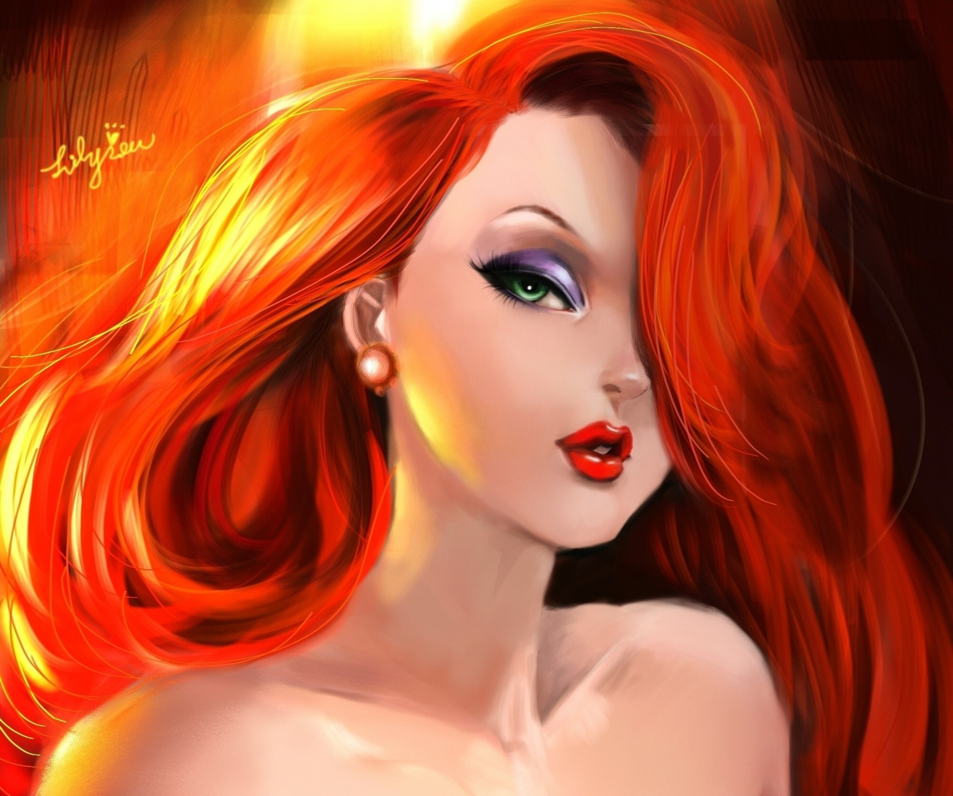 make-up girl jessica rabbit art views green eyes red hair