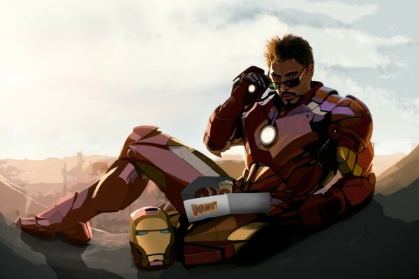 Fan Art de Iron Man sin máscara con gafas