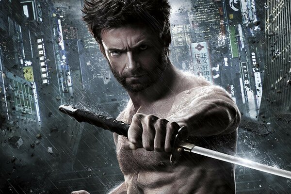 Image of Wolverine actor with a sword