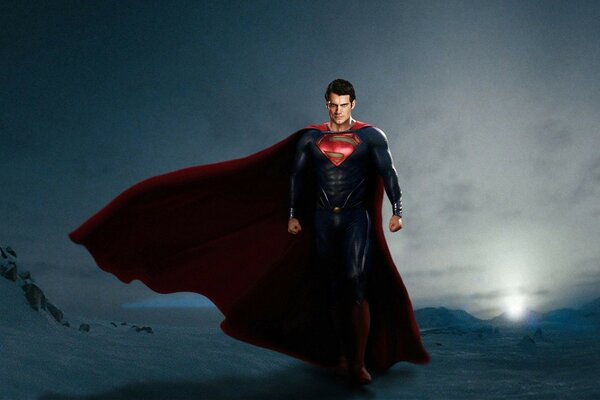 Superman in the desert in a red cape