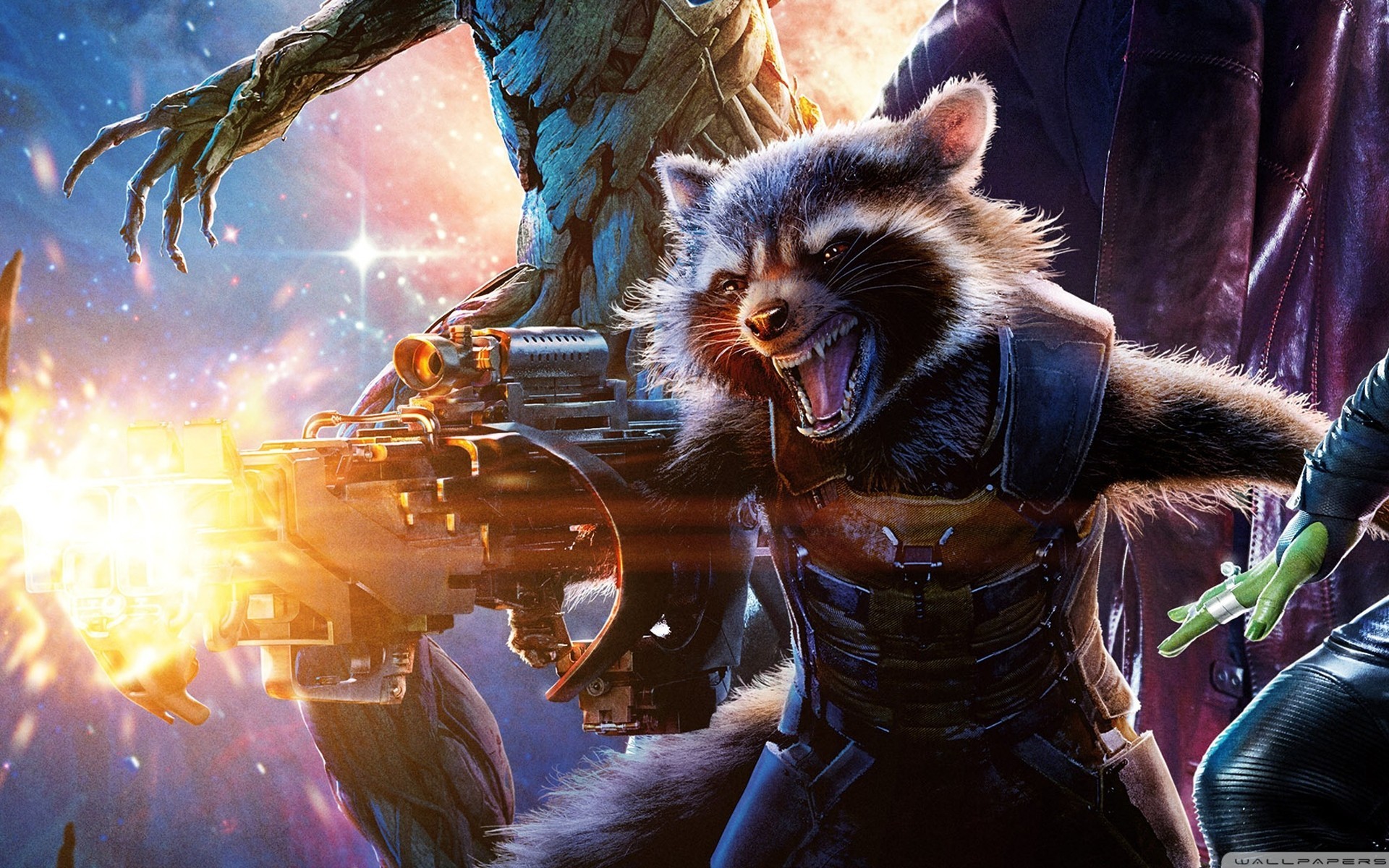 actionfilm wächter der galaxie superhelden strahlender waschbär marvel fantasy 3d-grafik