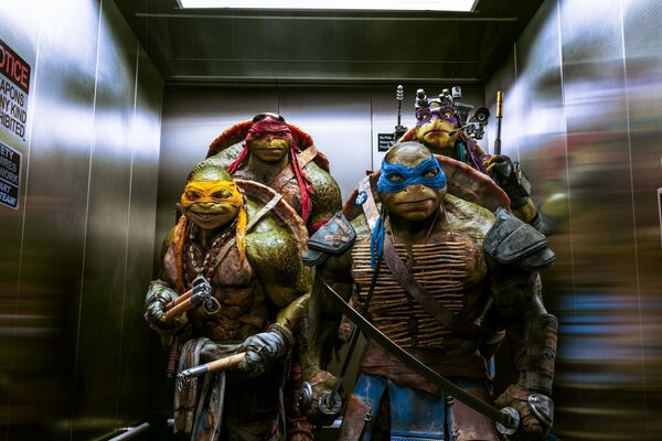 Wojownicze Żółwie Ninja z filmu w windzie