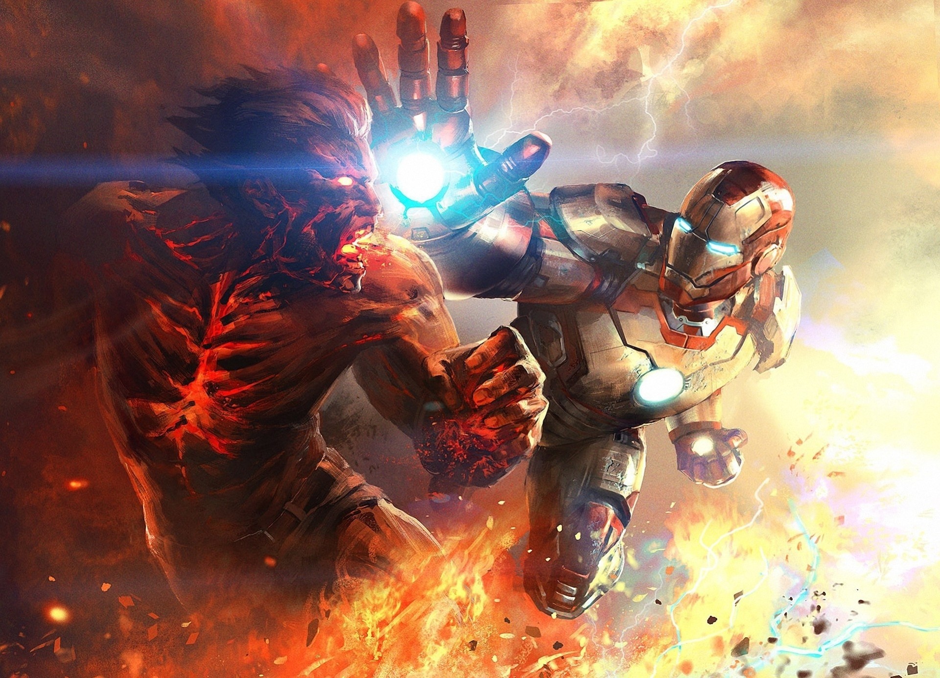 fire battle art metal iron man 3