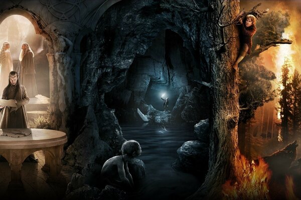 Collage delle scene principali e dei personaggi dello Hobbit