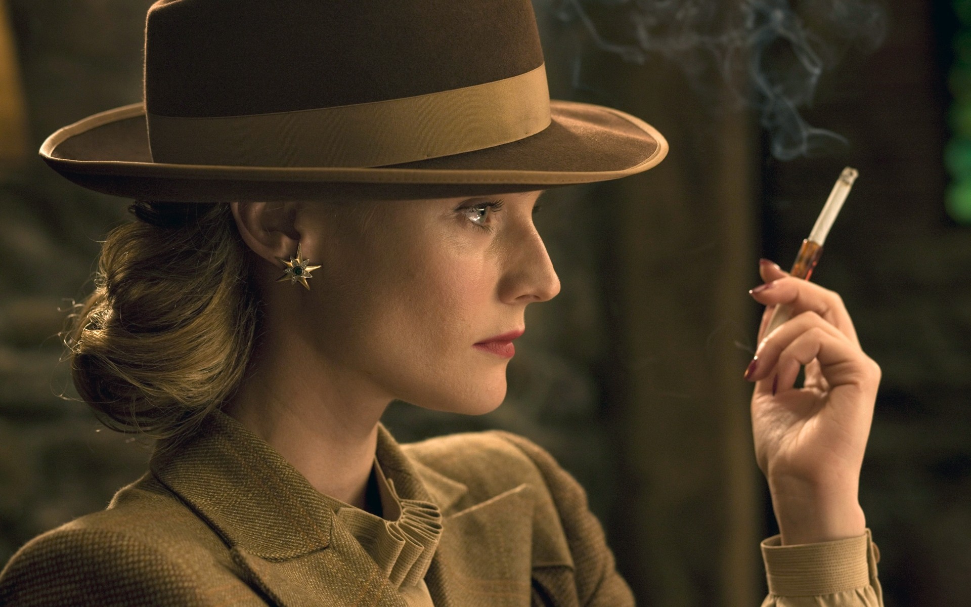 blonde girl movie inglourious bastards spy elegant diane kruger character earring beautiful cigar hat smoking movie watching diane kruger