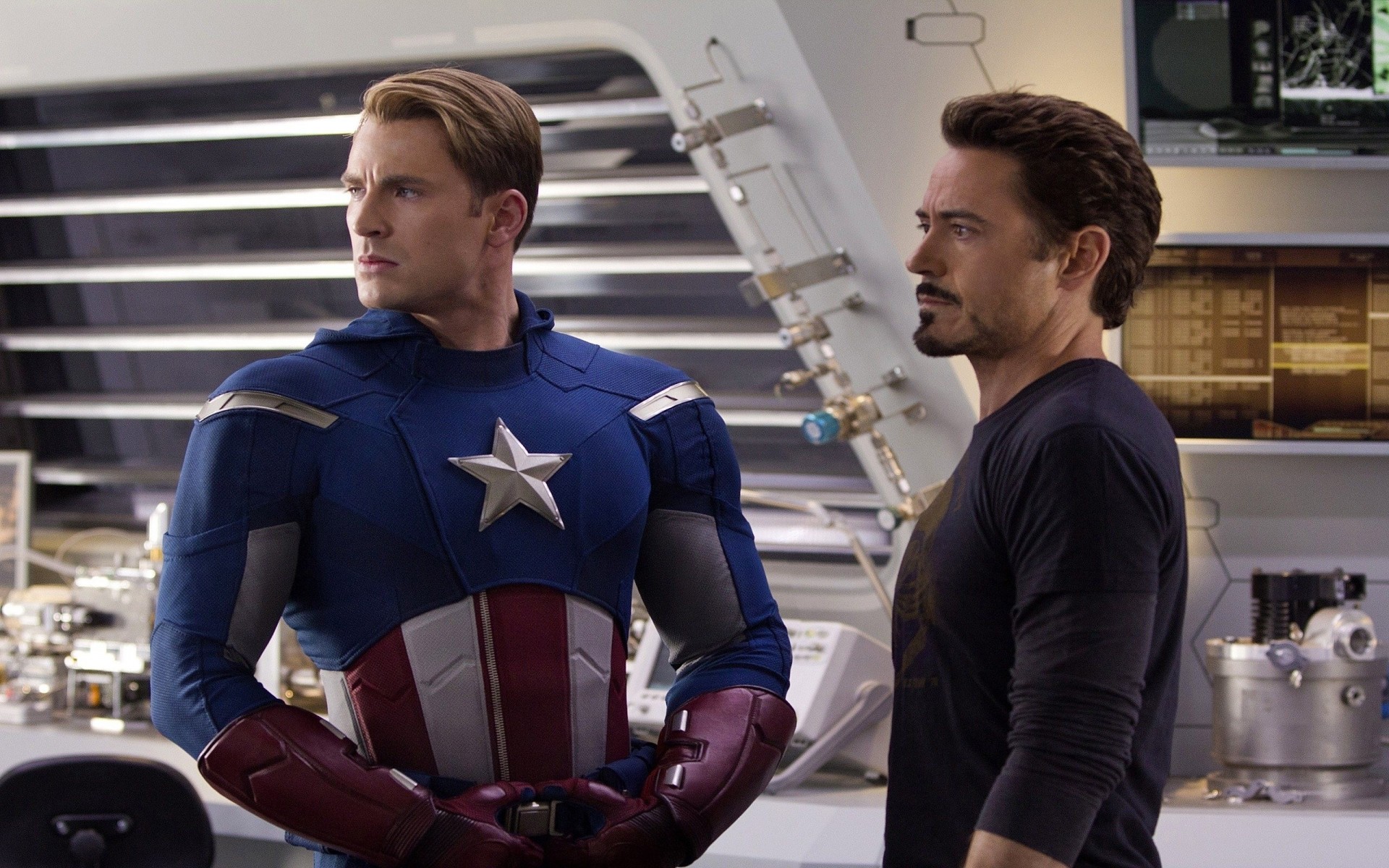 kapitan ameryka chris evans superbohater bohaterowie scena robert downey jr. film iron man