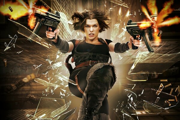 Milla Jovovich che spara da Resident Evil