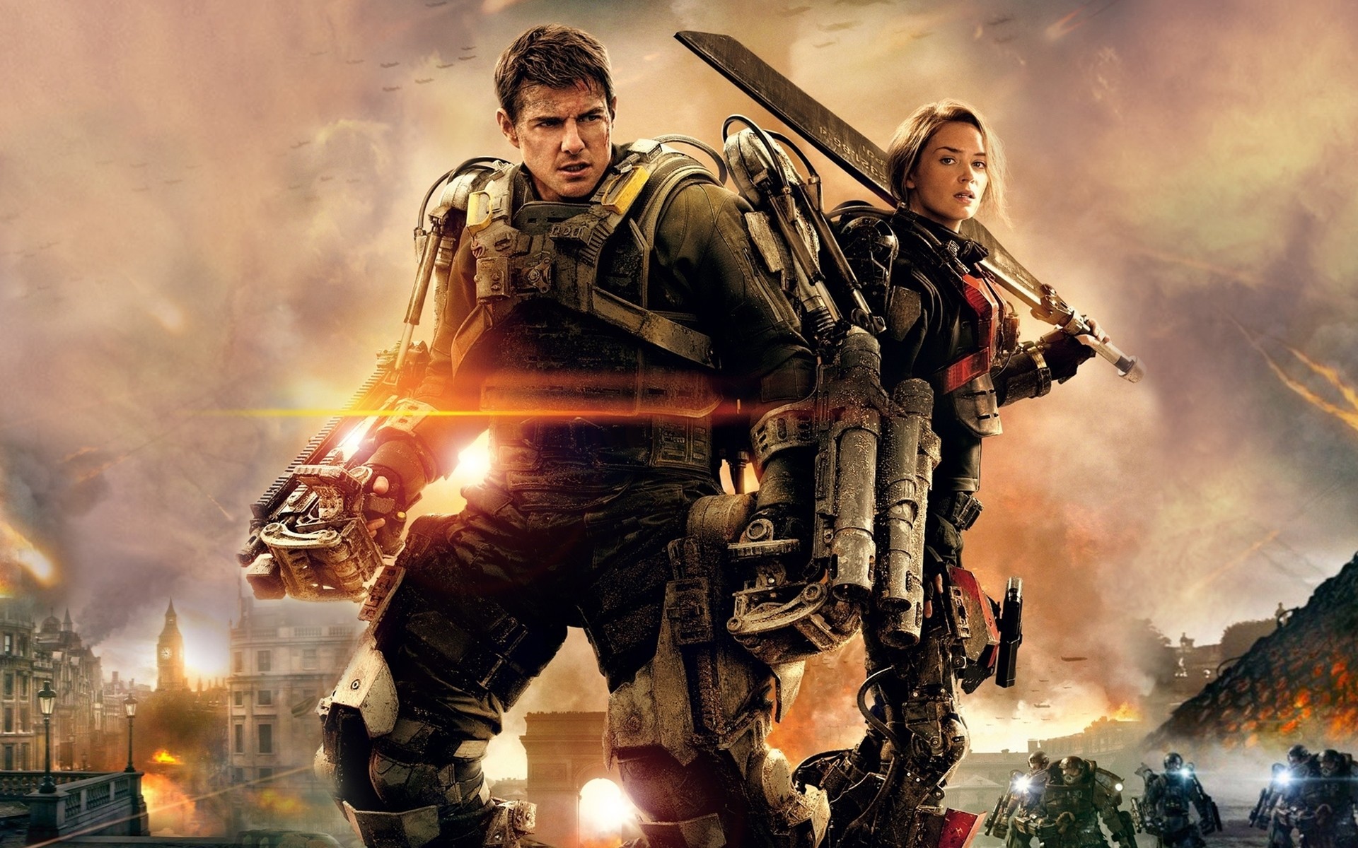 broń bitwa akcja widok miasto emily blunt edge of future fantastyka technika tom cruise