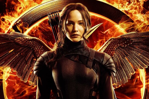 Heldin Jennifer Lawrence mit Flügeln aus der Fiktion