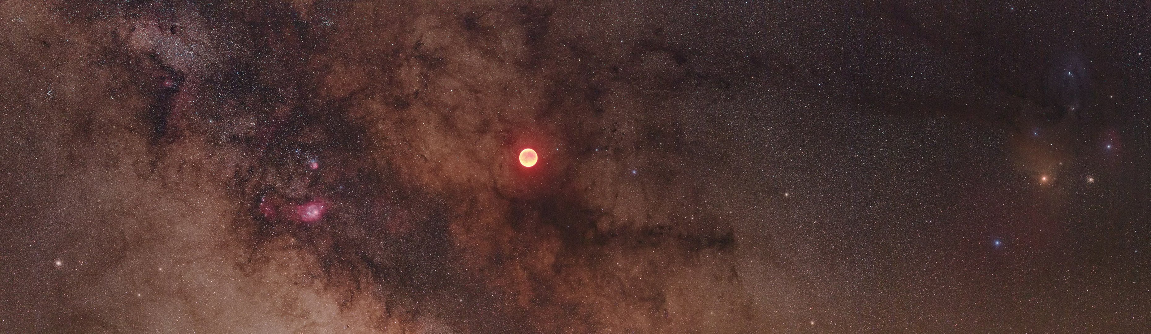 luna eclipse vía láctea estrellas nebulosas