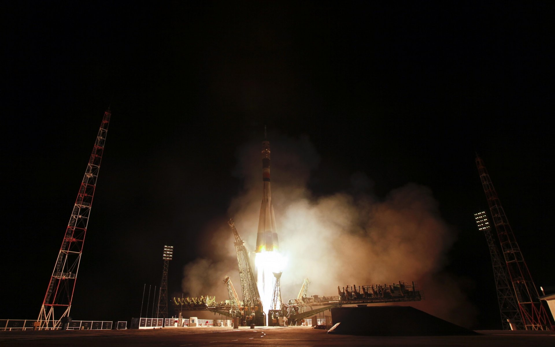 rocket launch installation launch fire smoke tower engines acceleration night