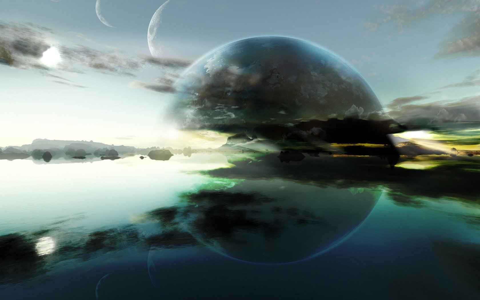 planeten horizont wasser reflexionen