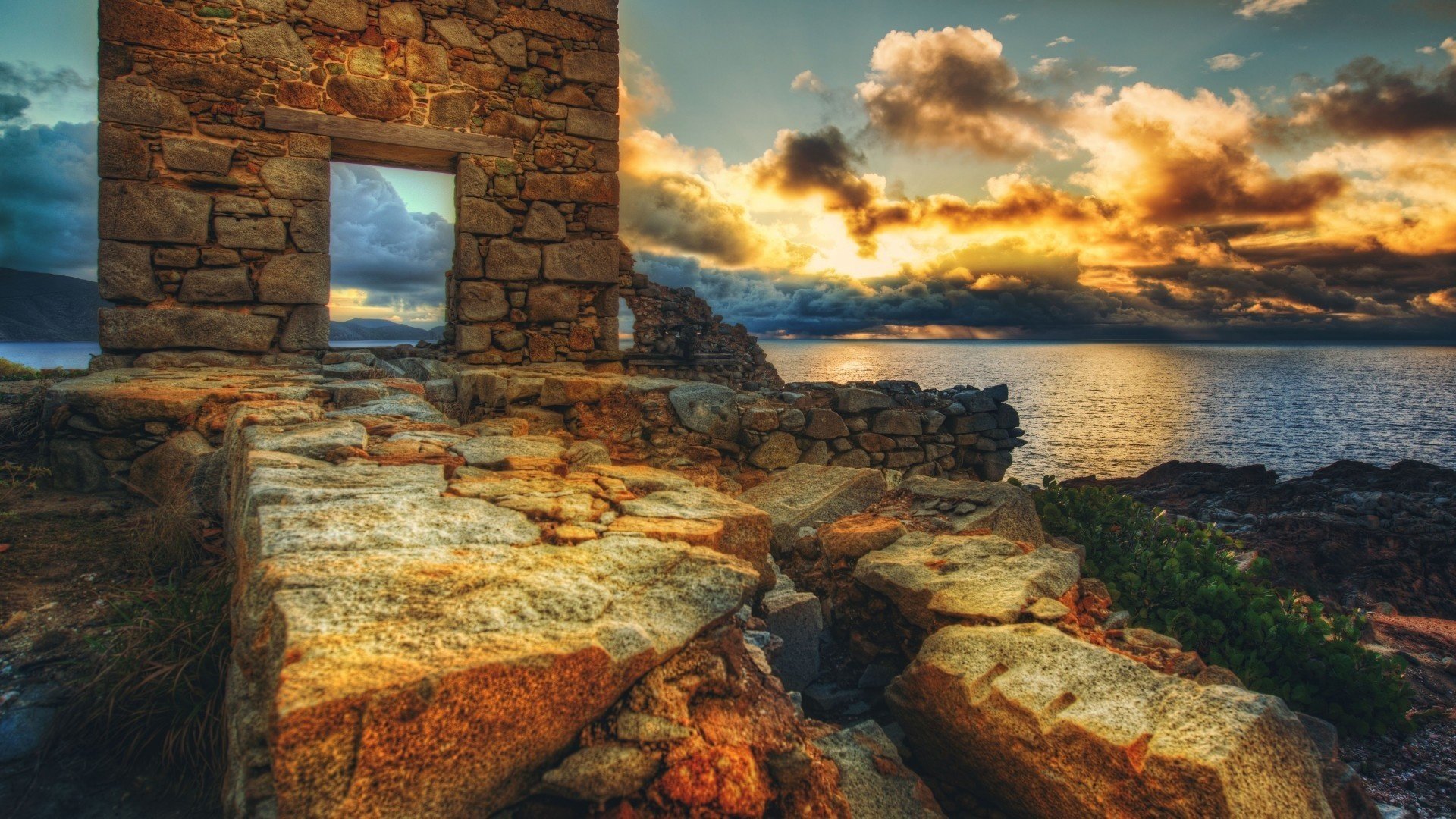 castle ruins sunset cloud