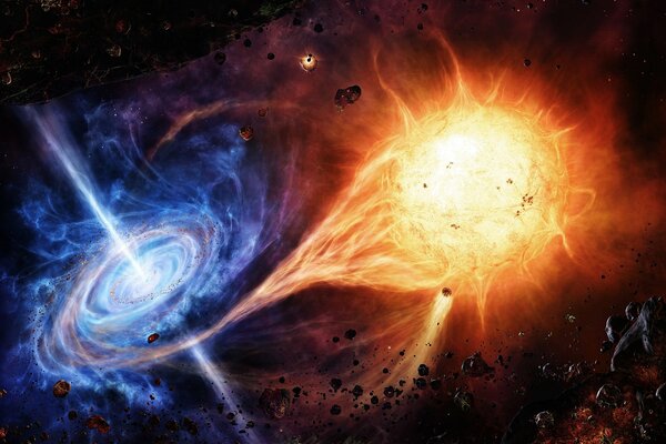 Eine Mischung aus Supernova-Explosion und Spiralgalaxie