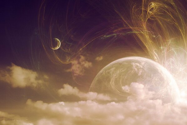 Ein stilvolles Bild eines Planeten in einer kosmischen Wolke