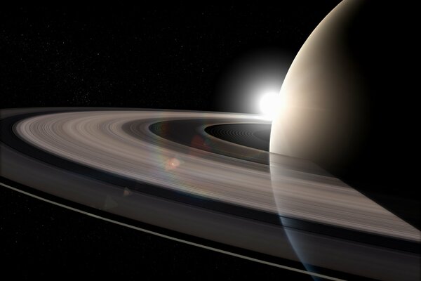 Der Sonnenkreis rollt durch die transparenten Ringe des Saturn