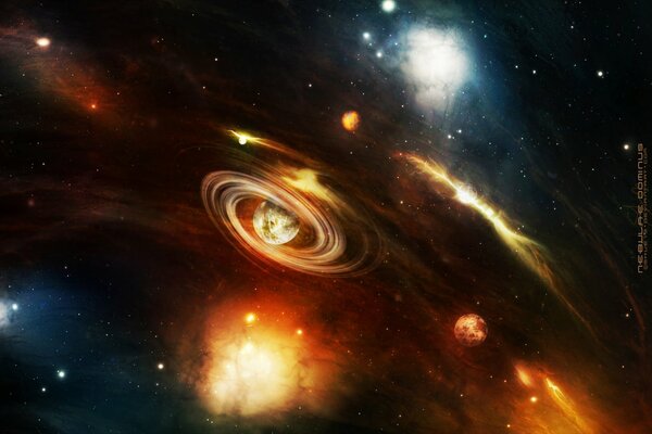 Espirales luminosas alrededor de los planetas del espacio