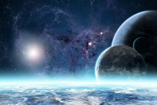 Atmosphère des planètes monde brumeux avec des étoiles
