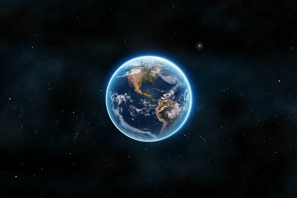 Ein großer blauer Planet, der Erde genannt wird, brennt im Weltraum