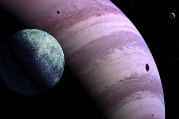 A big planet next to the planet moon and empty space