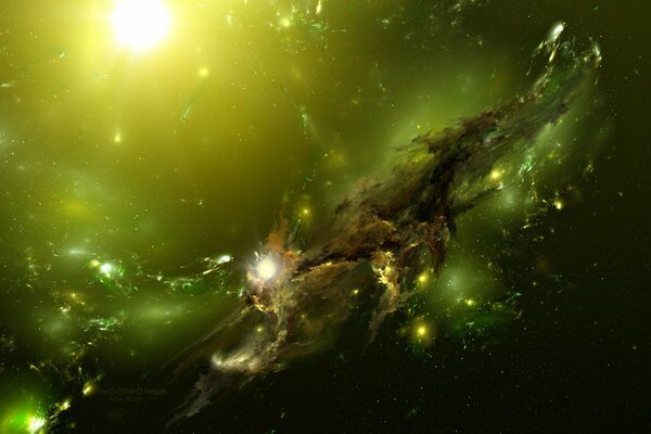 Gigantyczna mgławica w zielonym świetle wszechświata