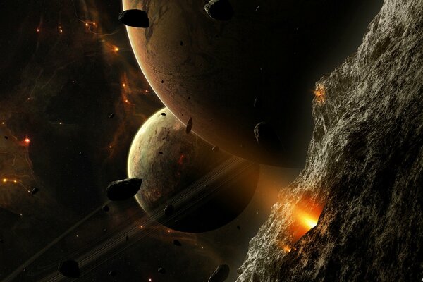 Астероиды и планеты в космическом пространстве
