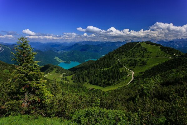 Bavarian Alps and clouds in the azure sky