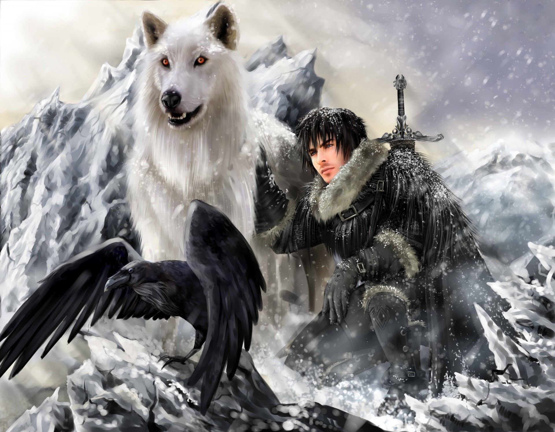 fantôme jon snow game of thrones clan stark lutowolf direwolf une chanson de glace et de feu