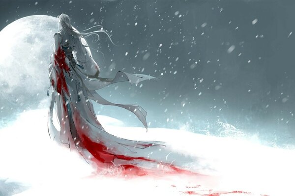 Арт картина девушка на белом истекающая кровью